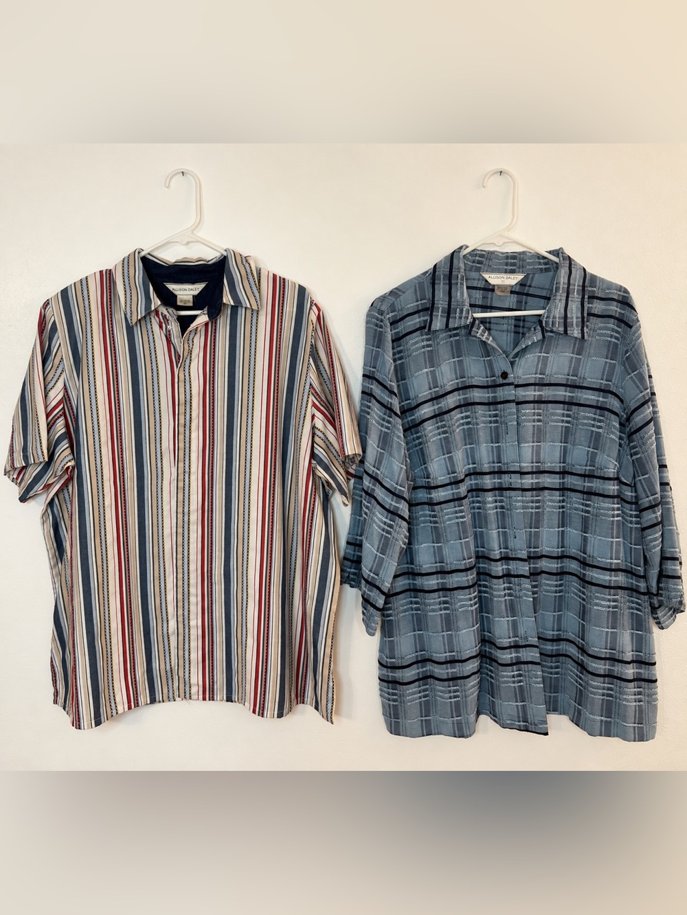 2 Allison Daley Women's Plus 18W Striped Collared Button 3/4 Sleeve Blouses